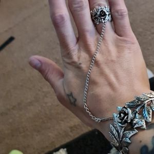 Rose bracelet with ring attached